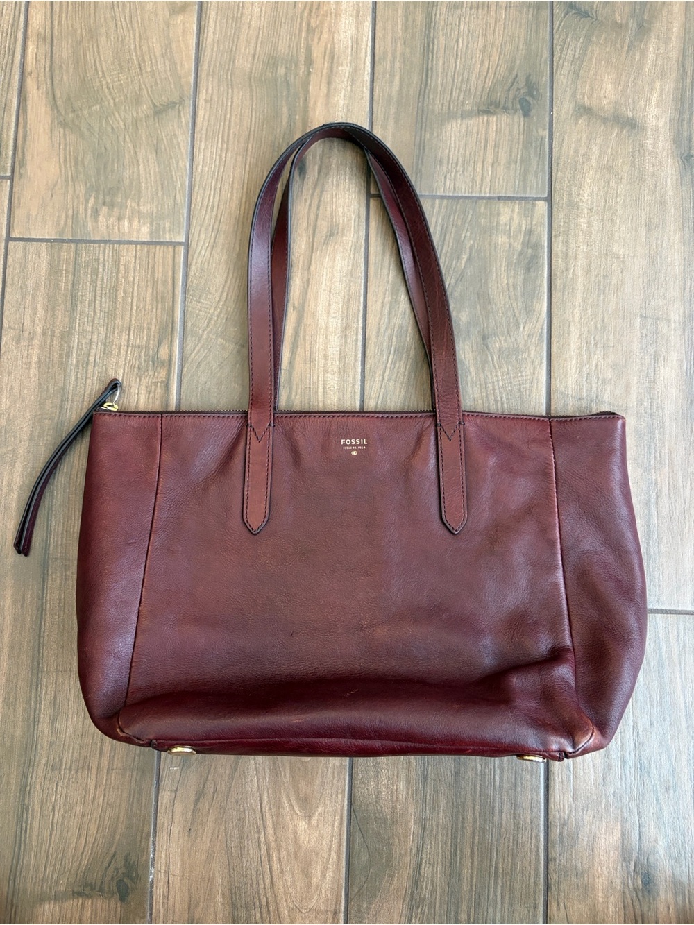 Fossil Maroon Sydney Leather Tote with Dual Straps